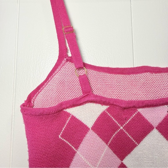 Y2K Pink Argyle Cropped Women's Sweater Set size Medium. Quarter length sleeves. - Picture 14 of 16